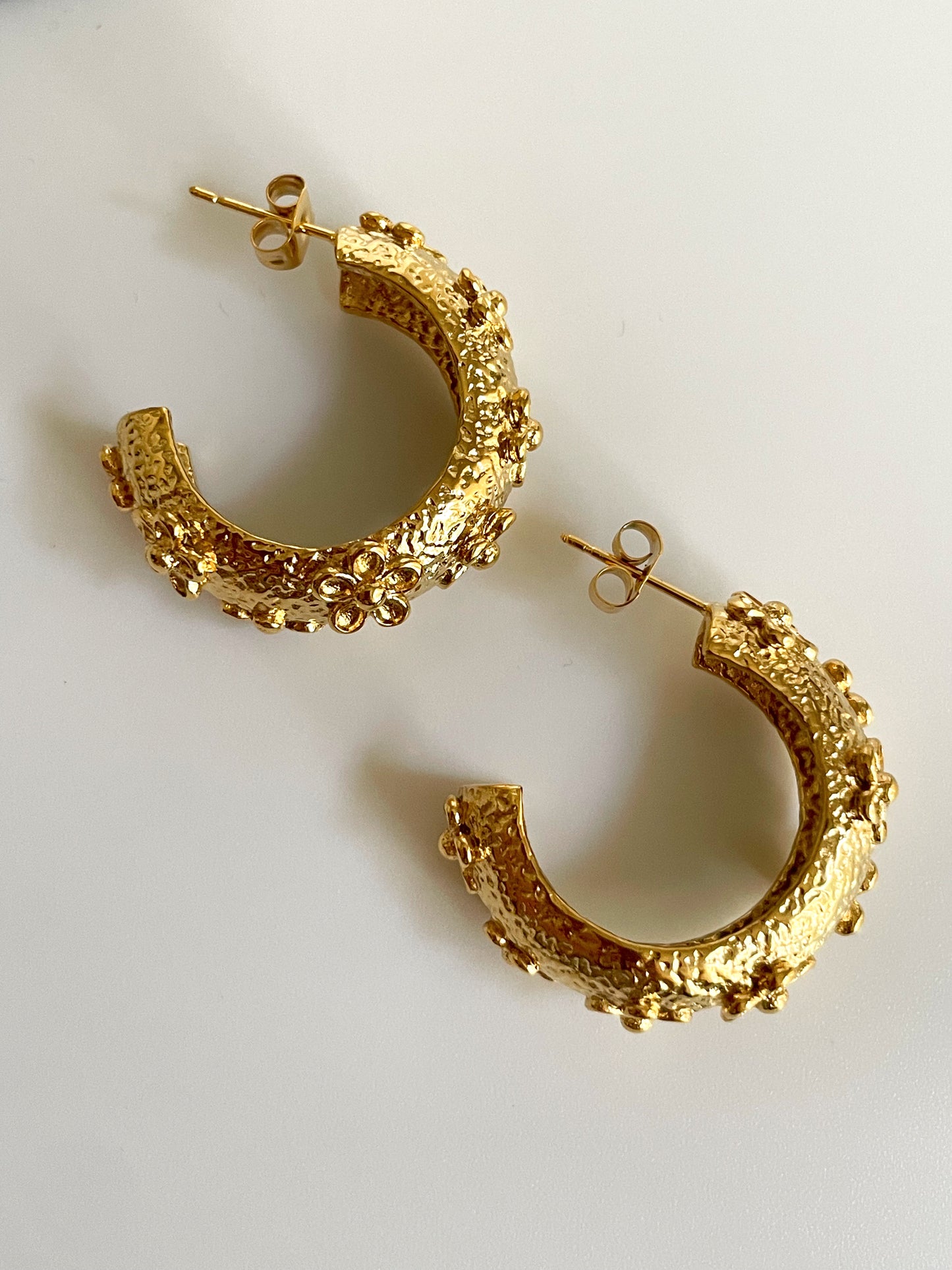 Texture Flowered Hoop Earrings