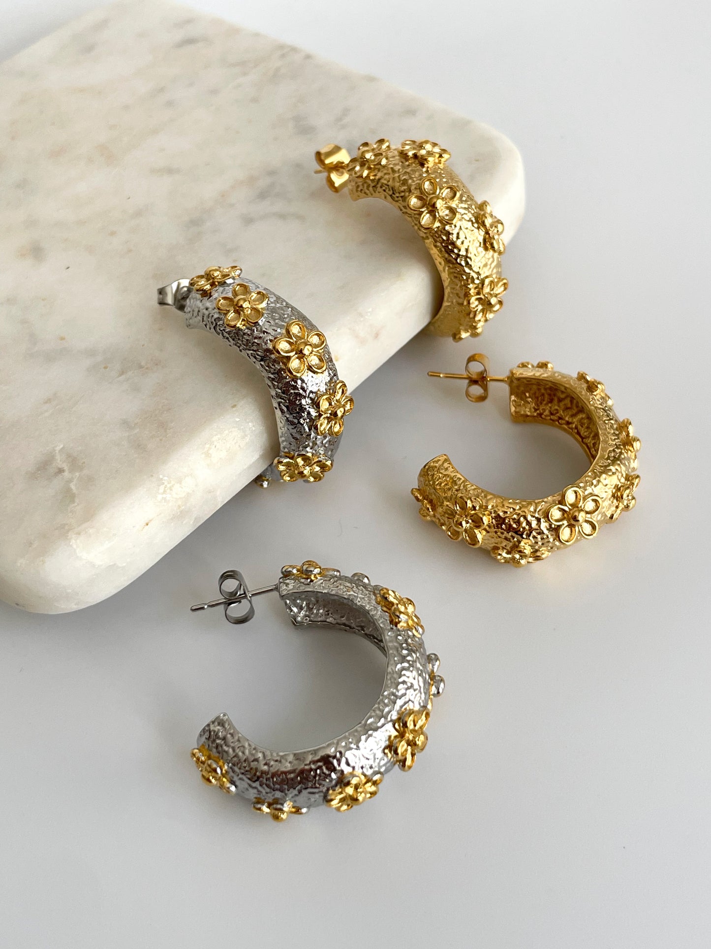 Texture Flowered Hoop Earrings