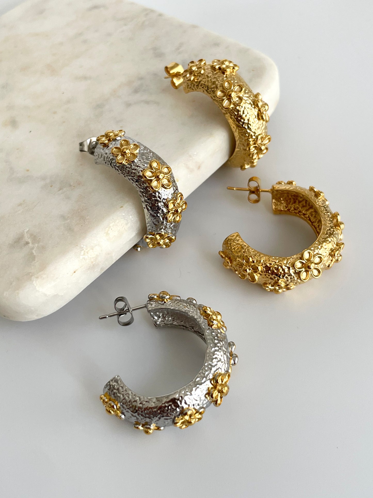 Texture Flowered Hoop Earrings