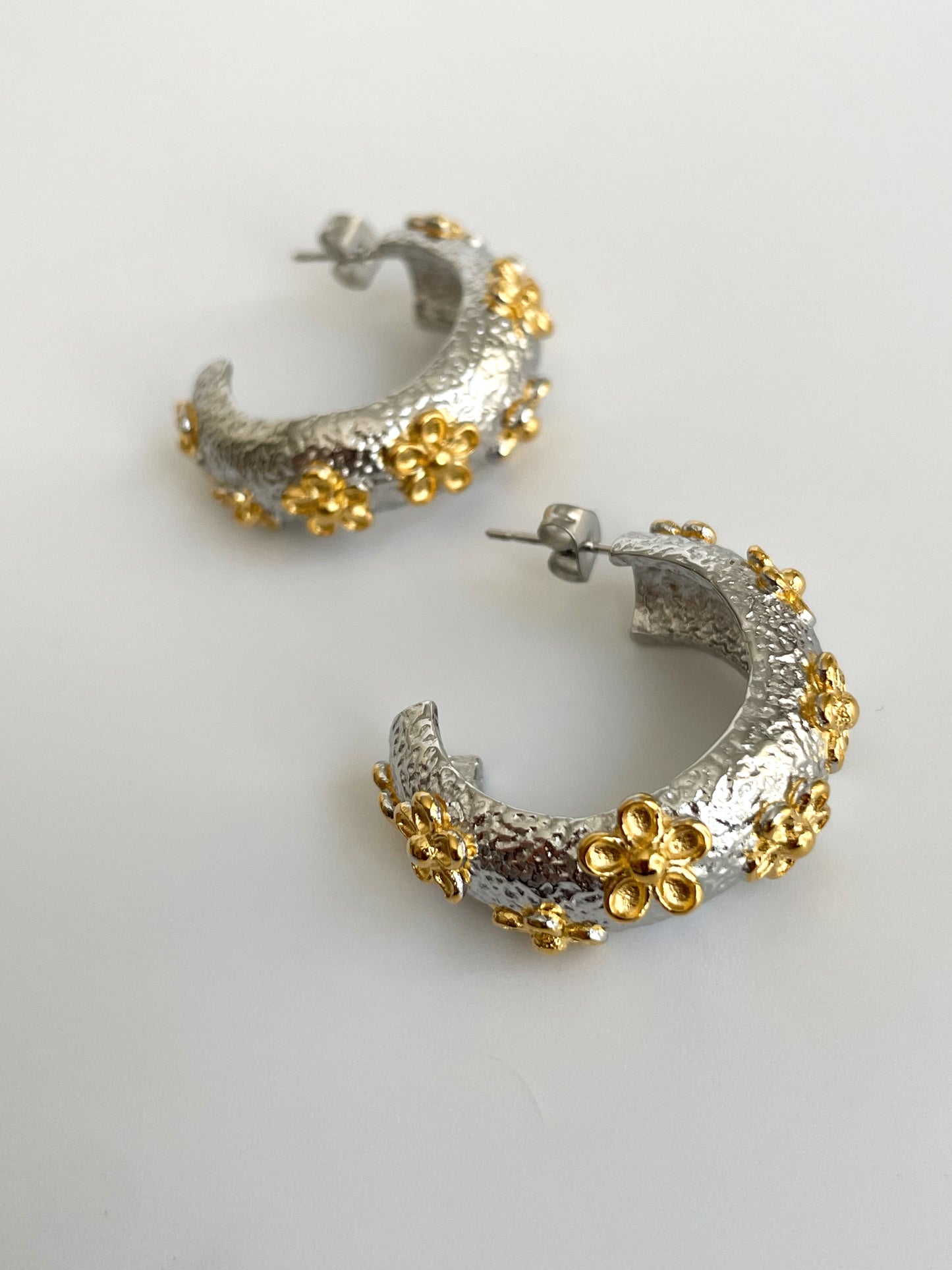 Texture Flowered Hoop Earrings