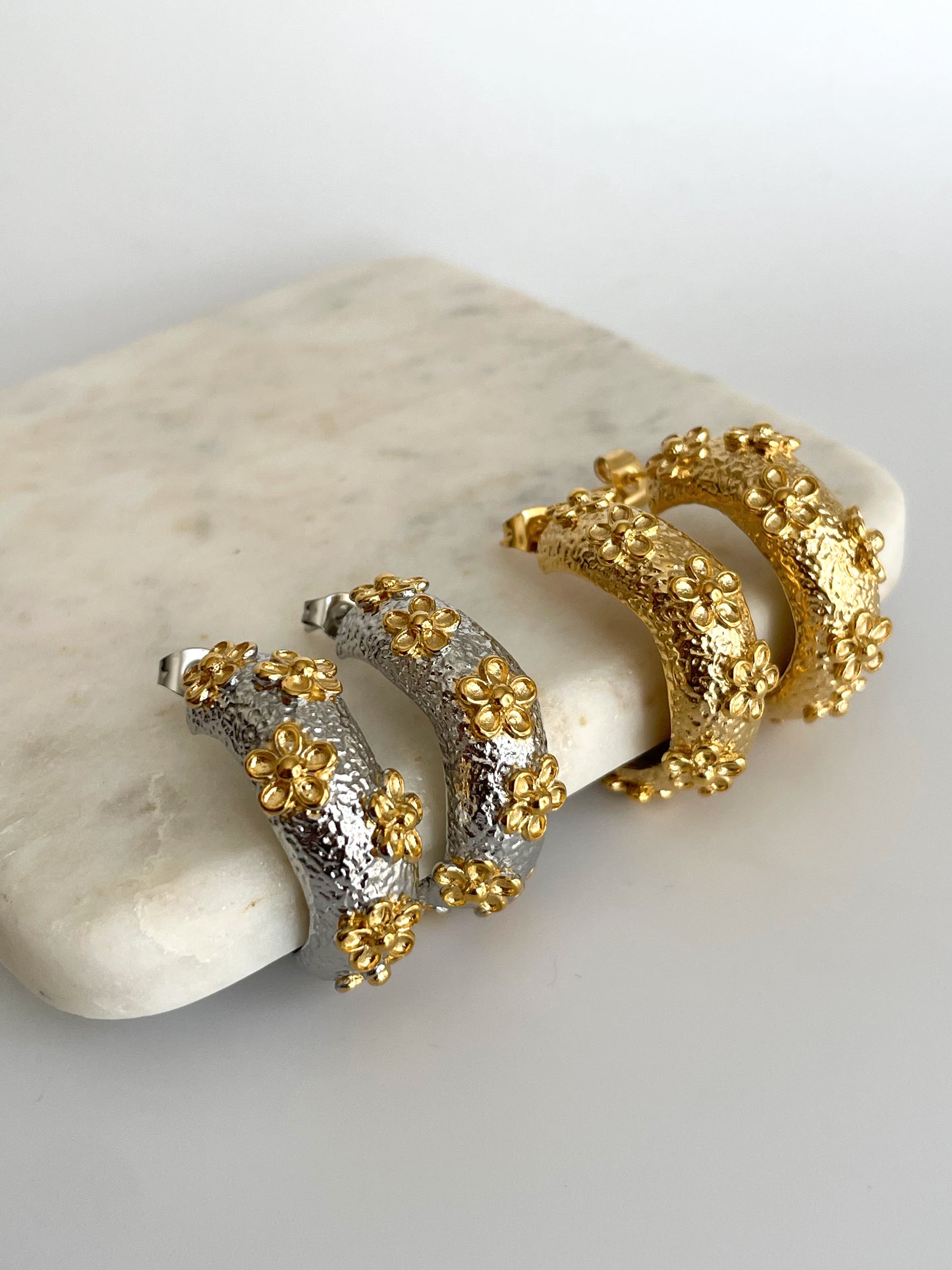 Texture Flowered Hoop Earrings