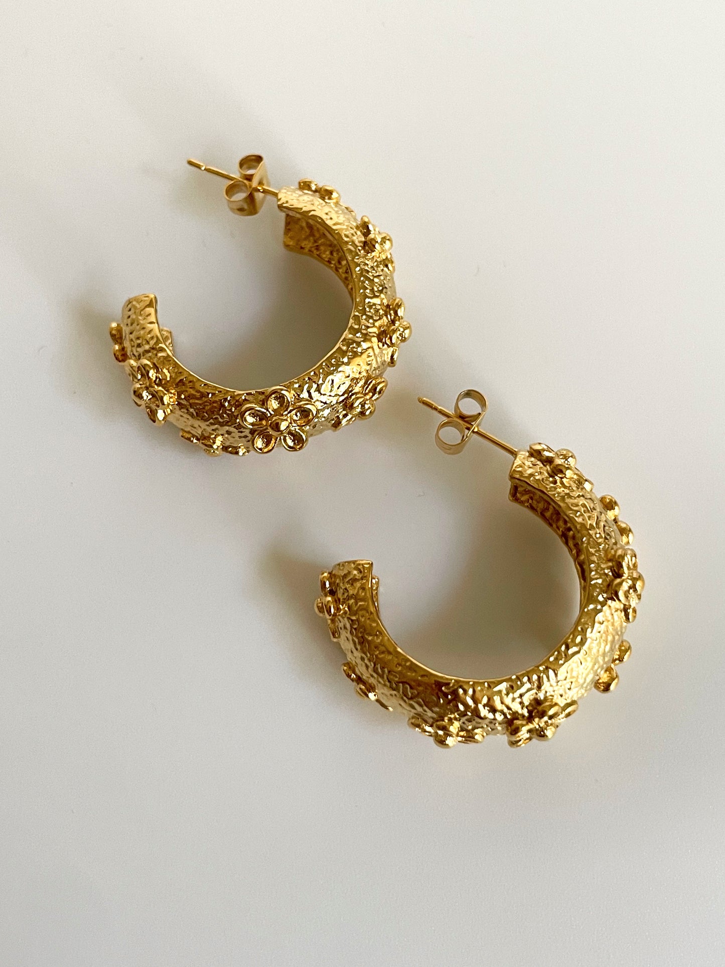 Texture Flowered Hoop Earrings