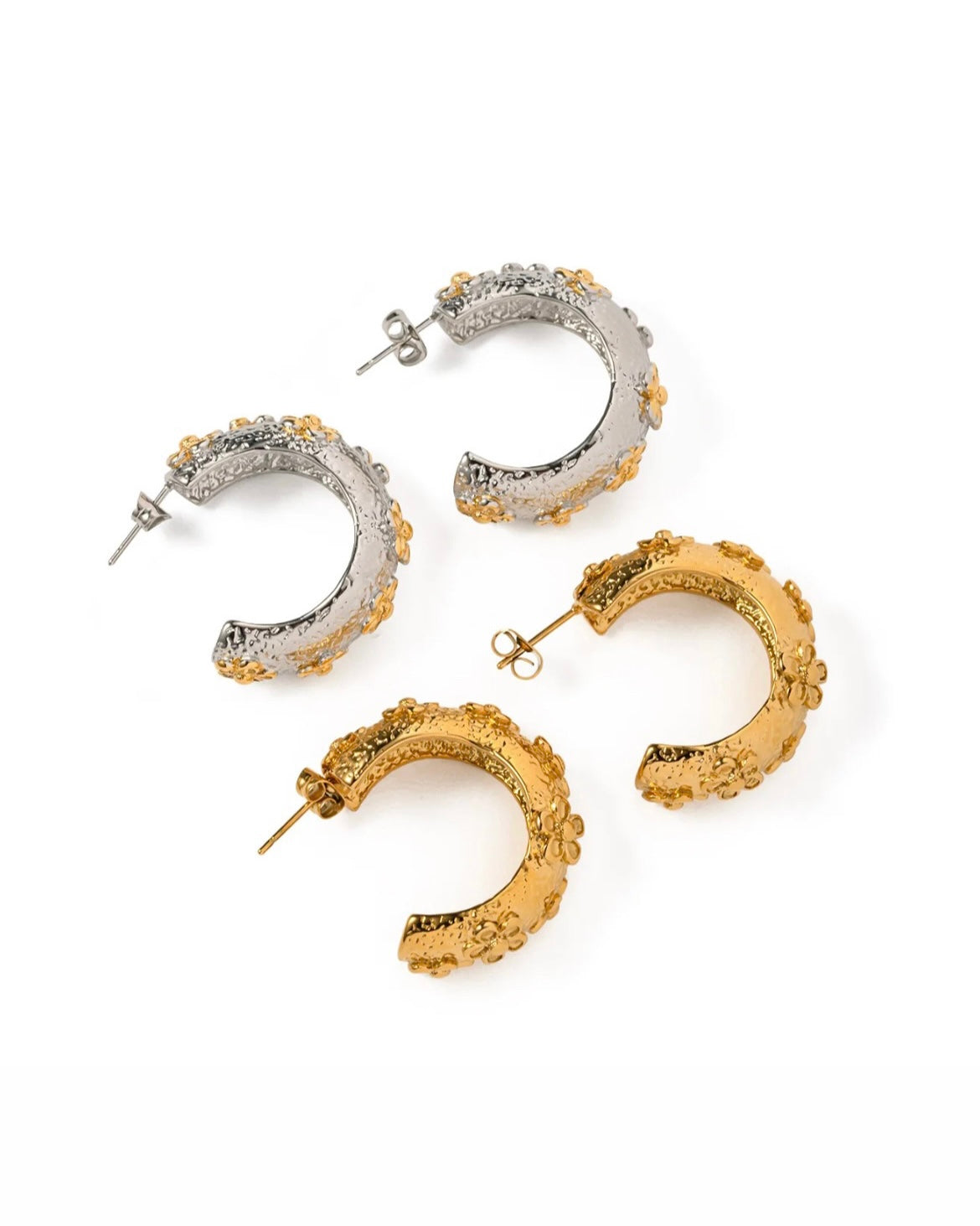 Texture Flowered Hoop Earrings